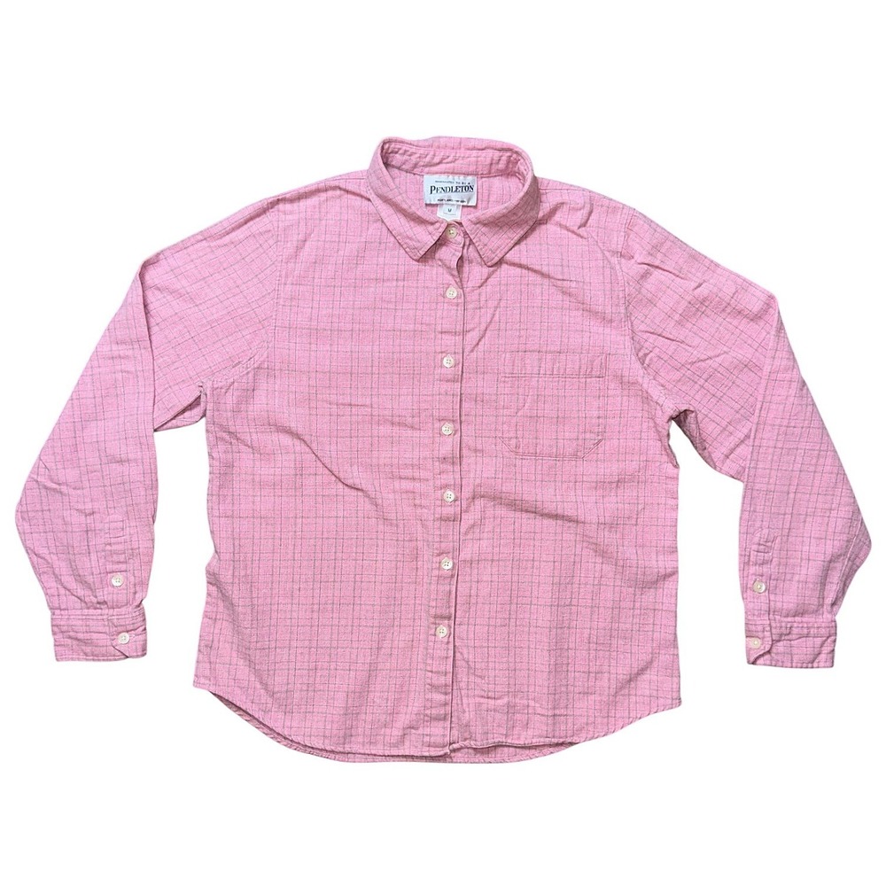 Pendleton Mens Pink Windowpane Check Cotton Flannel Button Down Shirt Size M